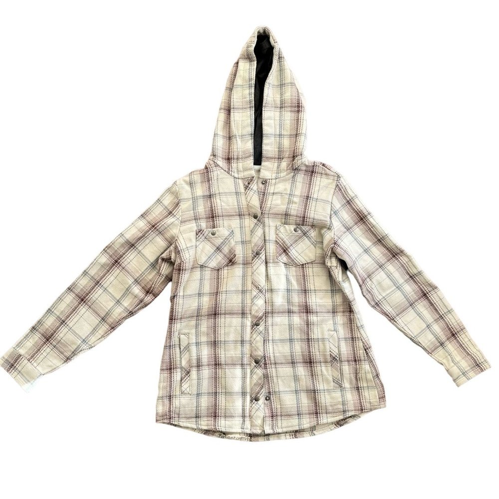 Kuhl Men's Snap Up Hooded Shirt Plaid Beige Brown Jacket Small